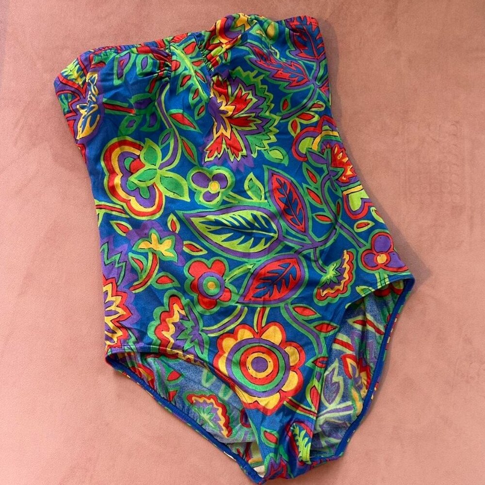 Vintage Funky Print Swimsuit S 